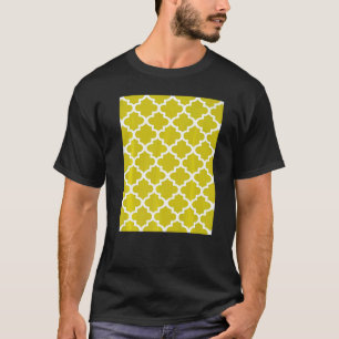 Quatrefoil Pattern In White Outline On Mustard Yel T-Shirt