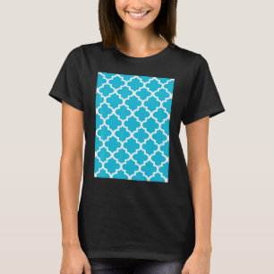 Quatrefoil Pattern In White Outline On Sky Blue T-Shirt