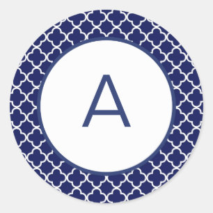 Quatrefoil Pattern Monogram Classic Round Sticker