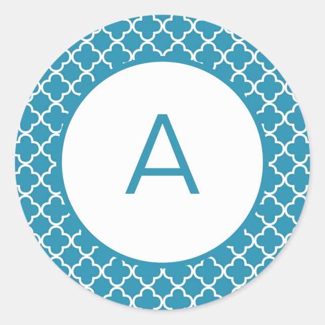 Quatrefoil Pattern Monogram Classic Round Sticker (Front)