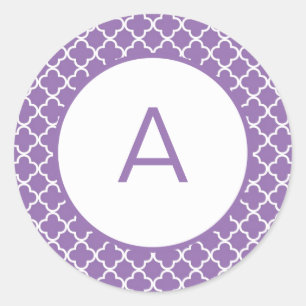 Quatrefoil Pattern Monogram Classic Round Sticker