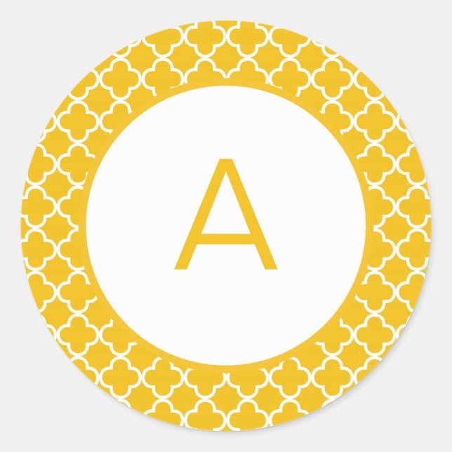 Quatrefoil Pattern Monogram Classic Round Sticker (Front)