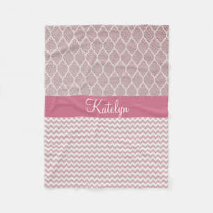Quatrefoil Pattern Rose Gold   Chevron Monogram Fleece Blanket