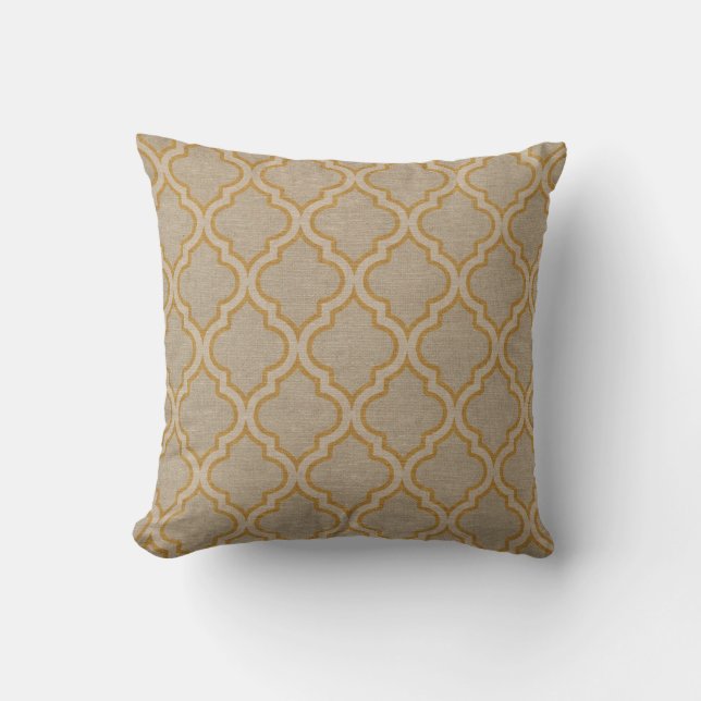 Quatrefoil Pattern Taupe and Gold Cushion (Front)