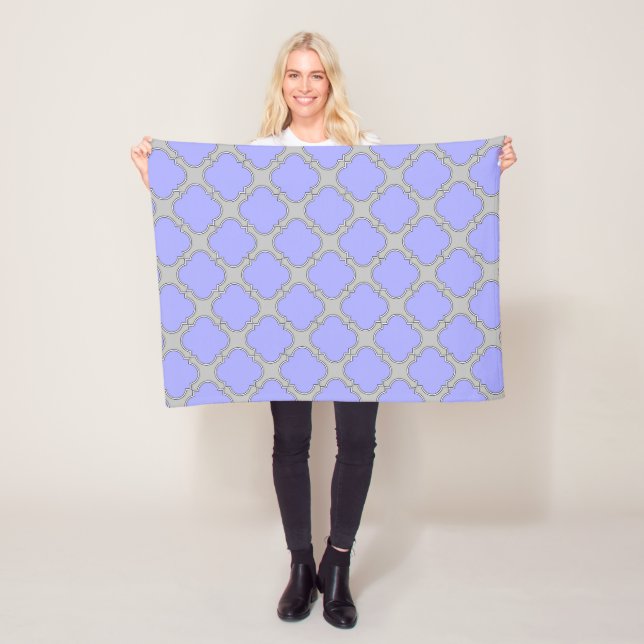 Quatrefoil periwinkle and grey fleece blanket (In Situ)