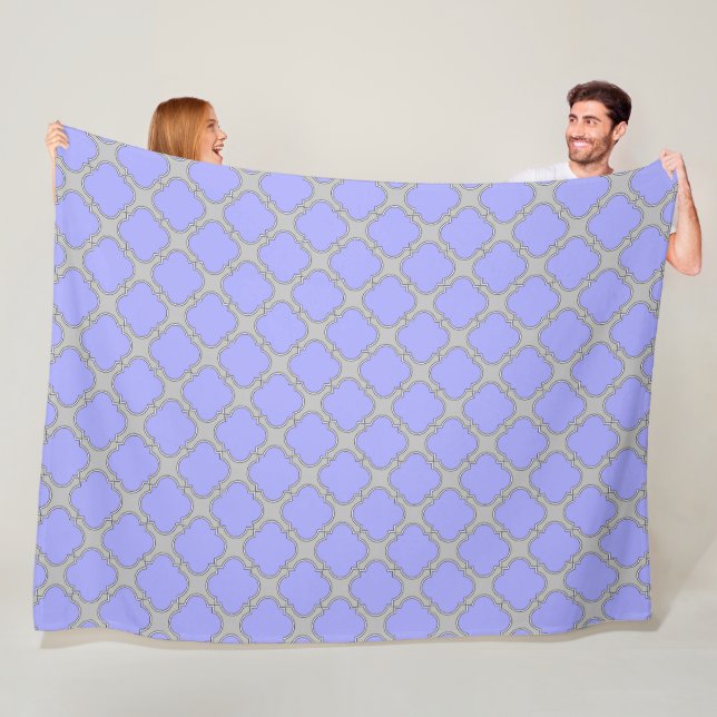 Quatrefoil periwinkle and grey fleece blanket (In Situ)