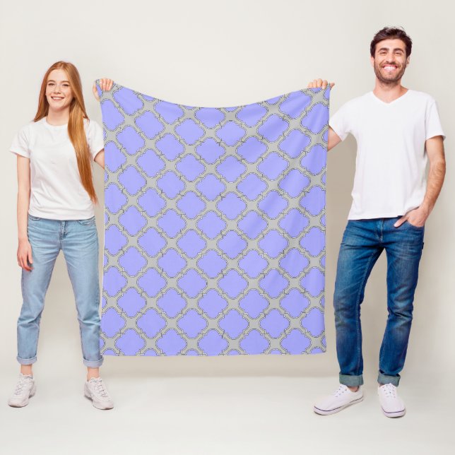Quatrefoil periwinkle and grey fleece blanket (In Situ)