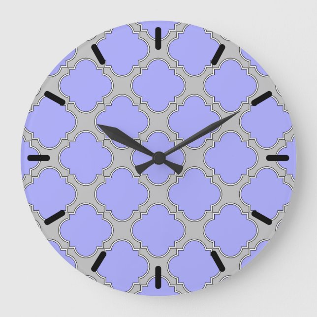 Quatrefoil periwinkle and grey large clock (Front)