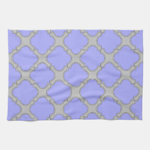 Quatrefoil periwinkle and grey tea towel