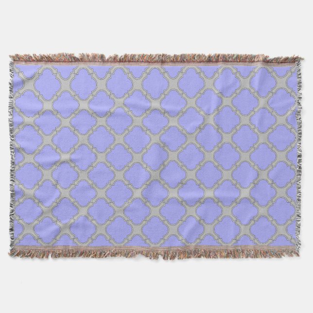 Quatrefoil periwinkle and grey throw blanket (Front)