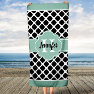 Quatrefoil Personalised Monogram Beach Towel