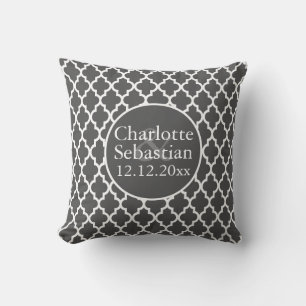 Quatrefoil Personalised Wedding Grey and White Cushion