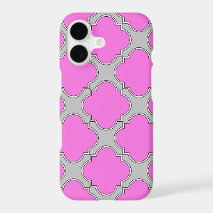 Quatrefoil pink and grey