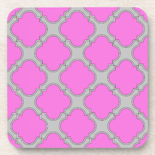 Quatrefoil pink and grey coaster