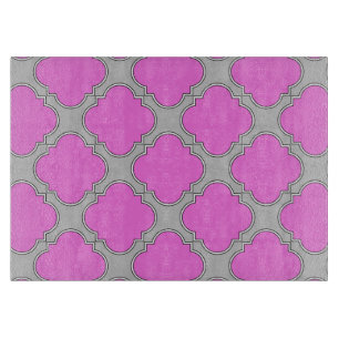 Quatrefoil pink and grey cutting board