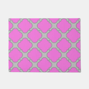 Quatrefoil pink and grey doormat