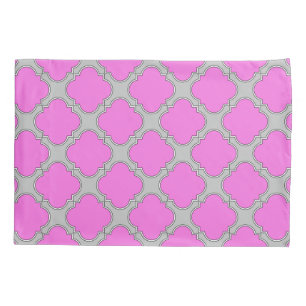 Quatrefoil pink and grey pillowcase