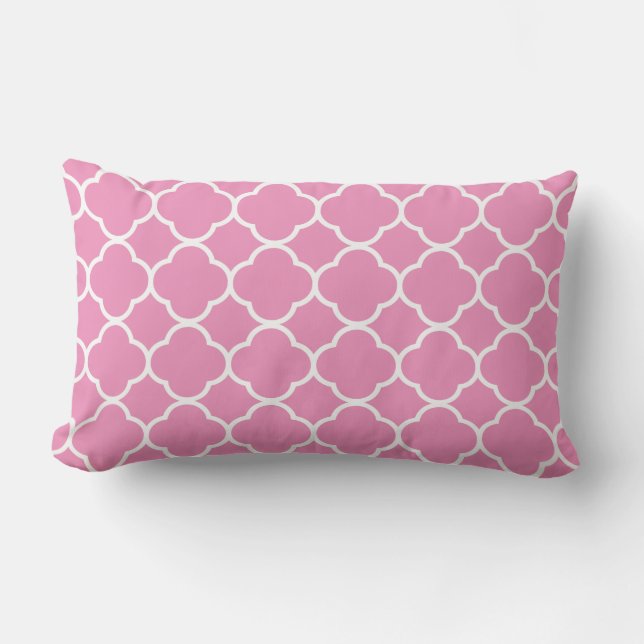Quatrefoil Pink White Lattice Custom Color Cute Lumbar Cushion (Front)