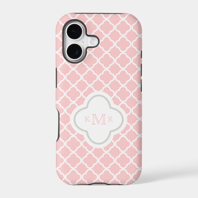 Quatrefoil Pink White Pattern Stylish Monogram (Back)