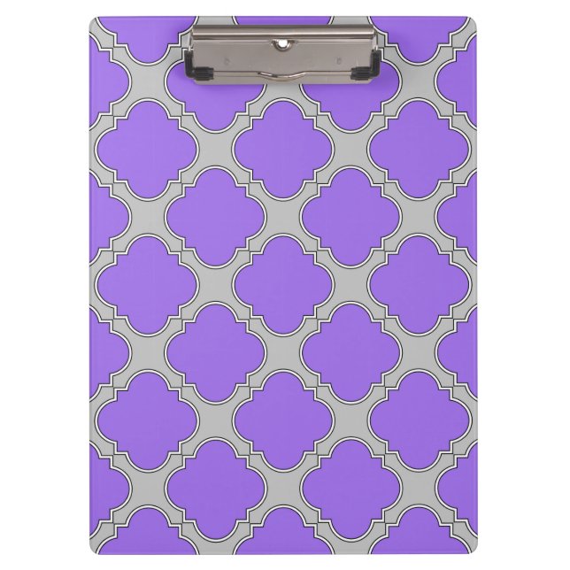 Quatrefoil purple and grey clipboard (Front)