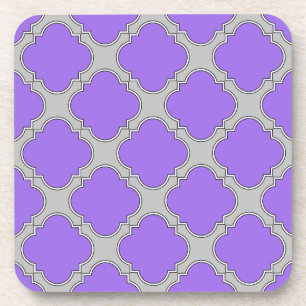 Quatrefoil purple and grey coaster