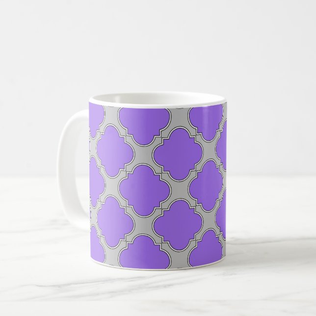 Quatrefoil purple and grey coffee mug (Front Left)