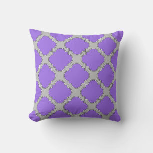 Quatrefoil purple and grey cushion