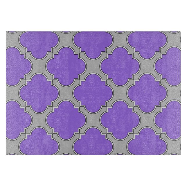 Quatrefoil purple and grey cutting board (Front)