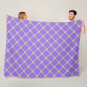 Quatrefoil purple and grey fleece blanket