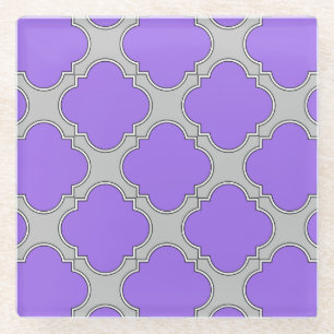 Quatrefoil purple and grey glass coaster