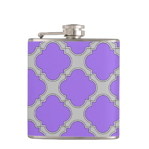 Quatrefoil purple and grey hip flask