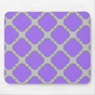Quatrefoil purple and grey mouse pad