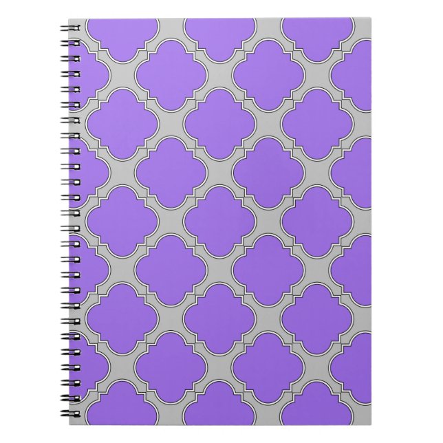Quatrefoil purple and grey spiral notebook (Front)