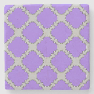 Quatrefoil purple and grey stone coaster