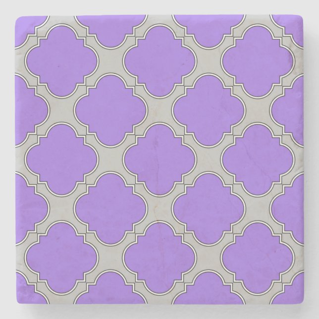 Quatrefoil purple and grey stone coaster (Front)