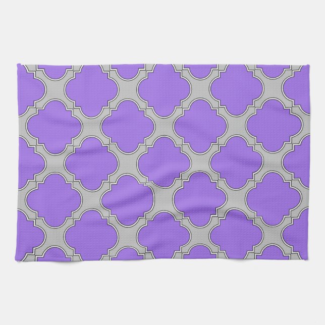Quatrefoil purple and grey tea towel (Horizontal)