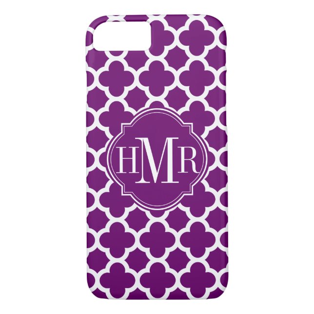 Quatrefoil Purple and White Pattern Monogram Case-Mate iPhone Case (Back)