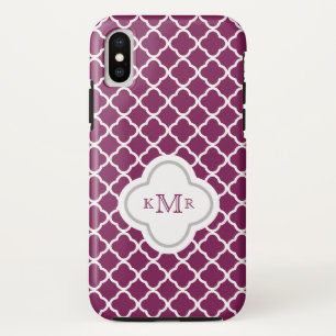 Quatrefoil Purple Plum Pattern Stylish Monogram Case-Mate iPhone Case