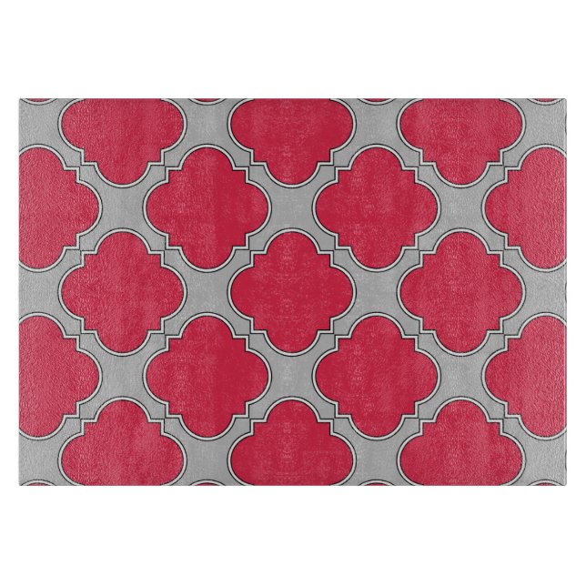 Quatrefoil red and grey cutting board (Front)