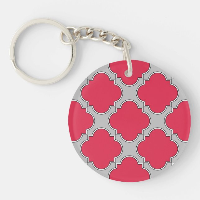 Quatrefoil red and grey key ring (Front)