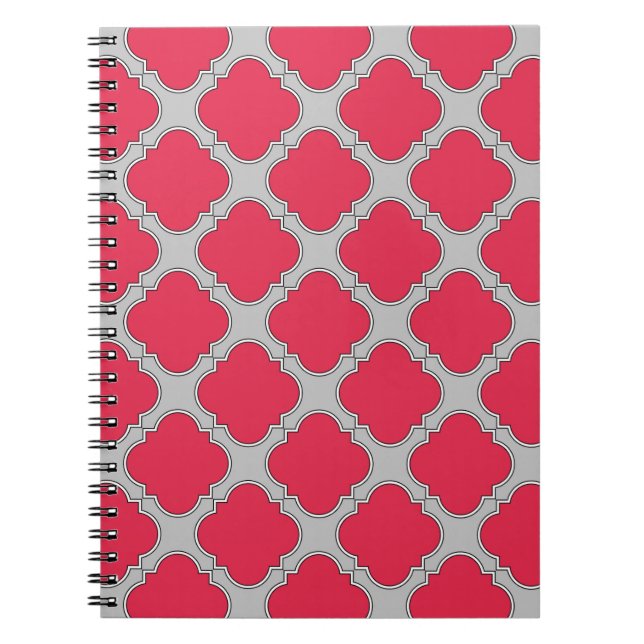 Quatrefoil red and grey notebook (Front)