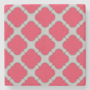 Quatrefoil red and grey stone coaster