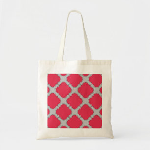 Quatrefoil red and grey tote bag