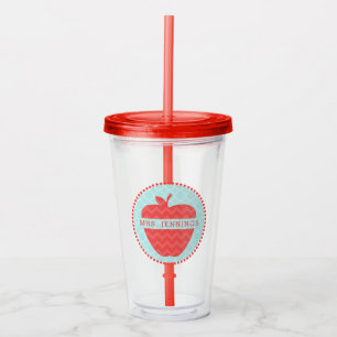 Quatrefoil Red Apple Personalised Teacher Acrylic Tumbler