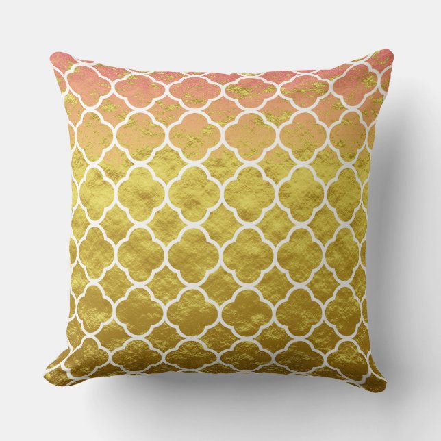 Quatrefoil Rose Gold Ombre Foil Lattice Sparkly Cushion (Front)
