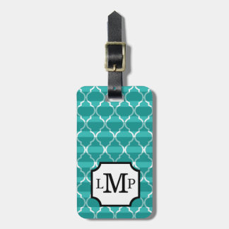 Quatrefoil Shadow Stripes Monogram | teal Luggage Tag