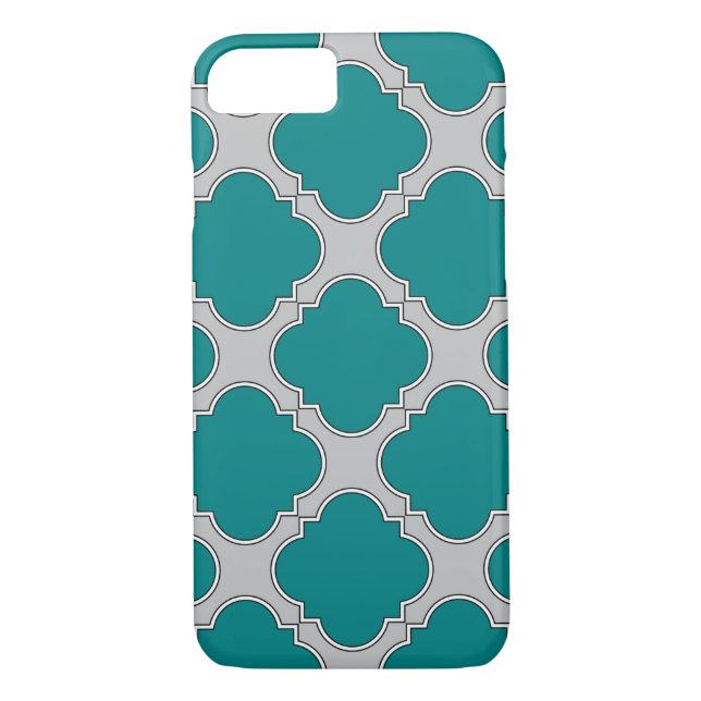 Quatrefoil teal and grey Case-Mate iPhone case (Back)