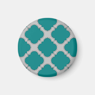 Quatrefoil teal and grey magnet