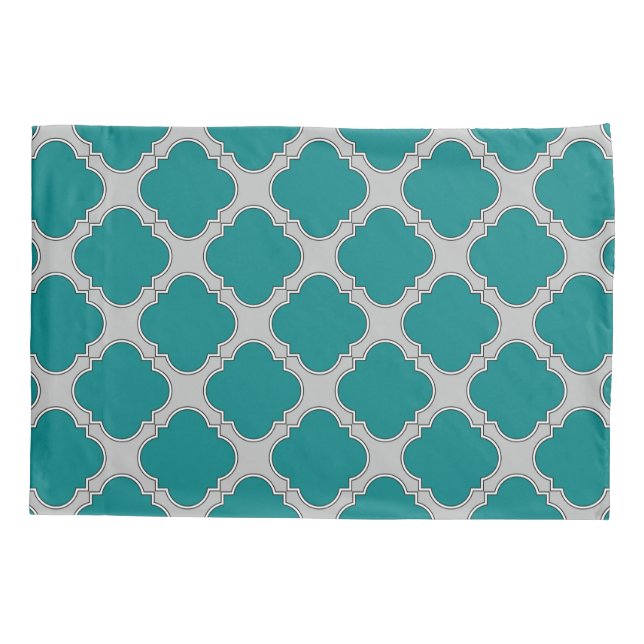 Quatrefoil teal and grey pillowcase (Back)