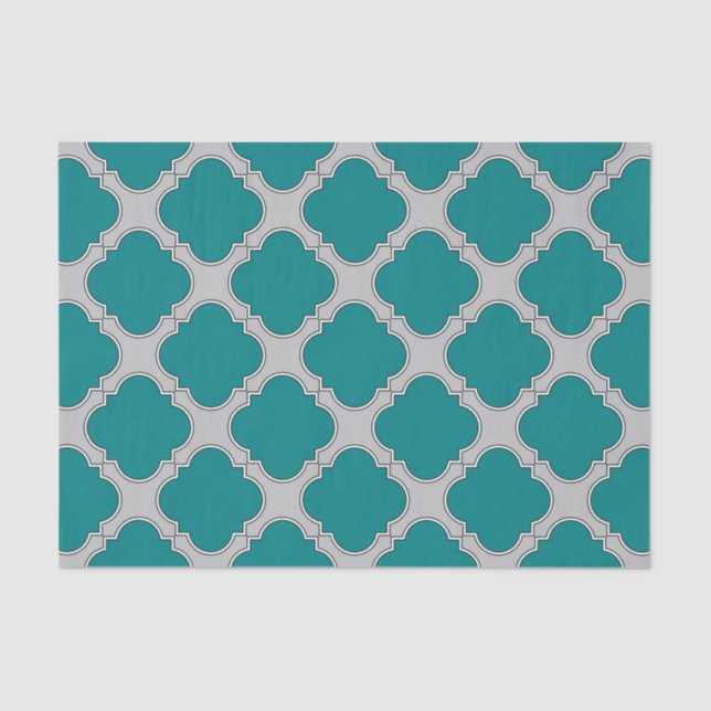 Quatrefoil teal and grey tissue paper (Front)
